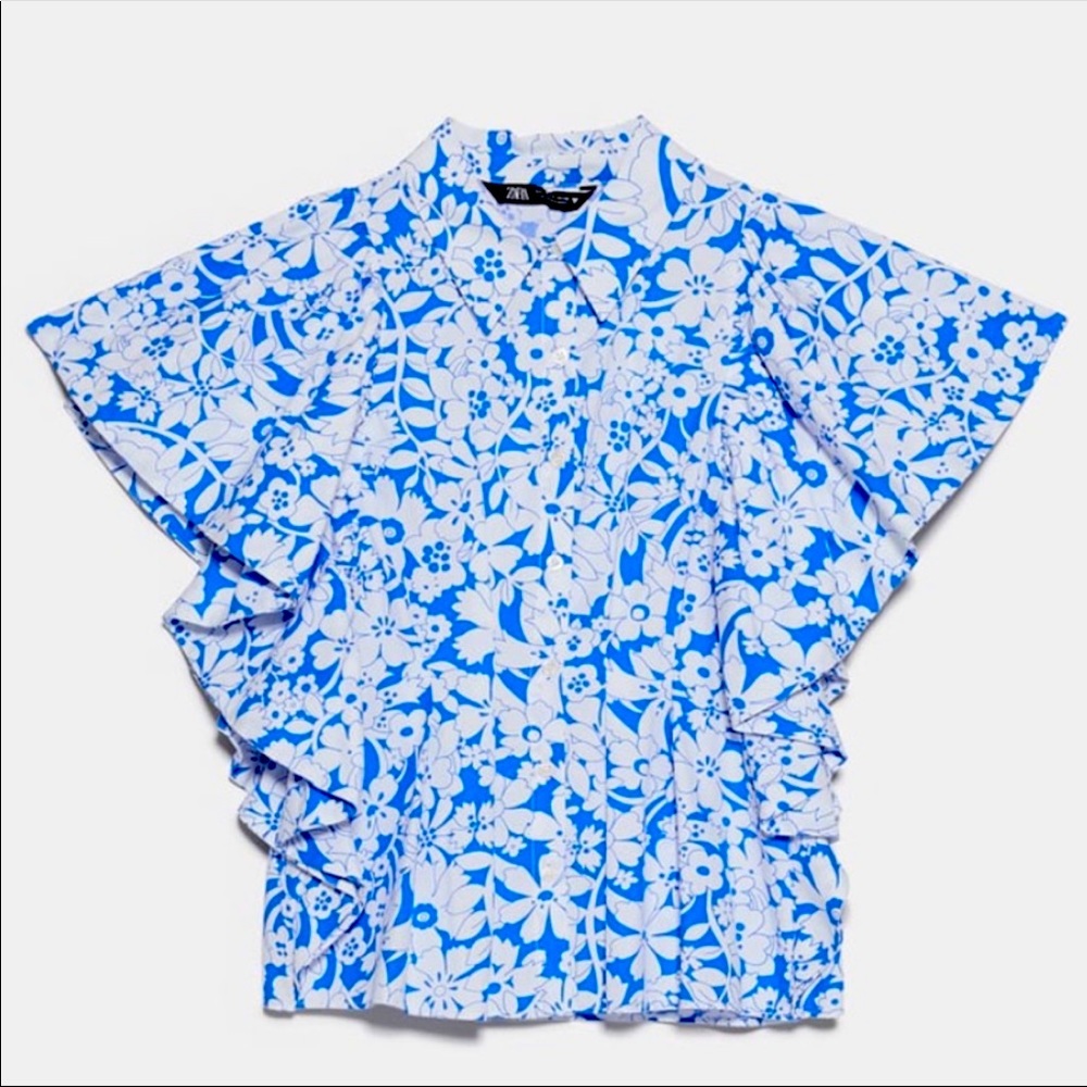 Zara ruffled flower top NWT printed top